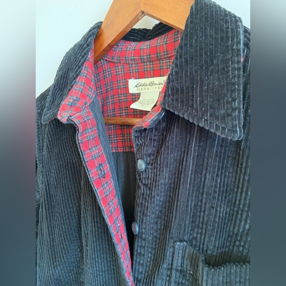 Vintage Eddie Bauer Black Corduroy Maxi Dress Red Plaid Cottagecore Petite Small - Picture 4 of 10